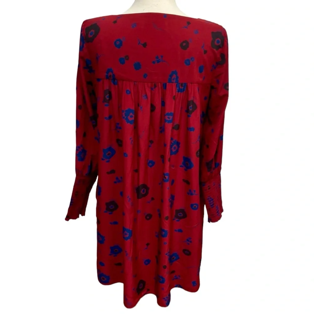 Hatch Ella Smocked Shift Dress Burgundy Floral Women’s Size Small